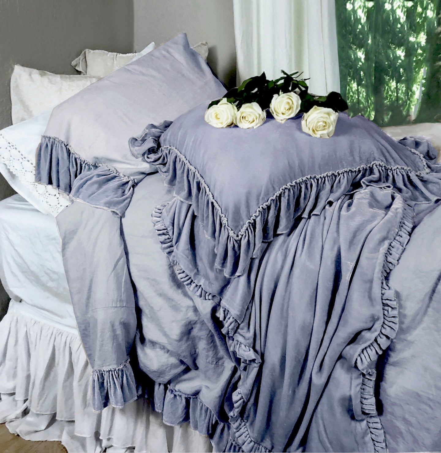 Isabella Tatter Velvet Ruffle Collection-Chambray