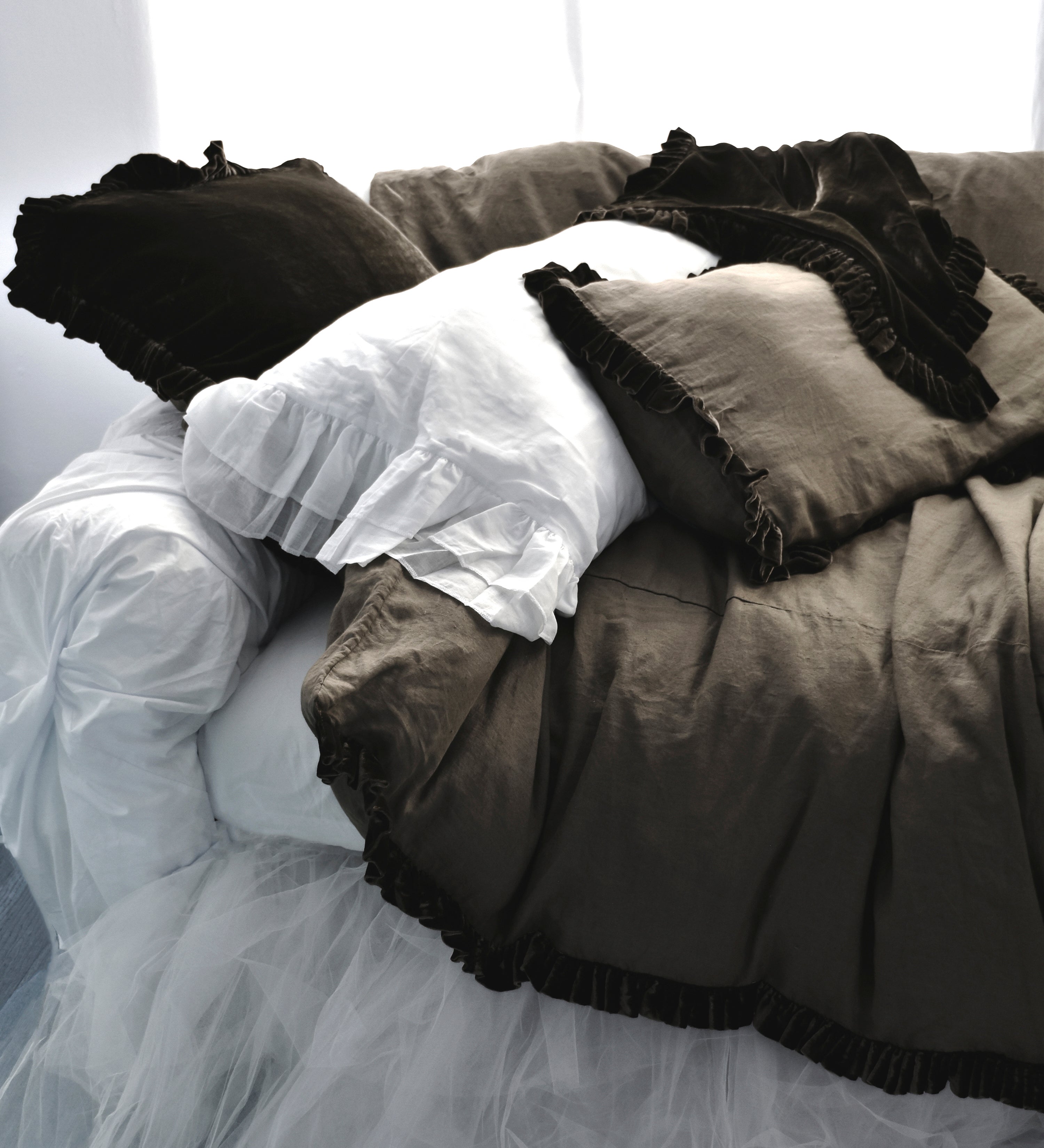 Colette Petite Silk Velvet Ruffle Collection - Cacao