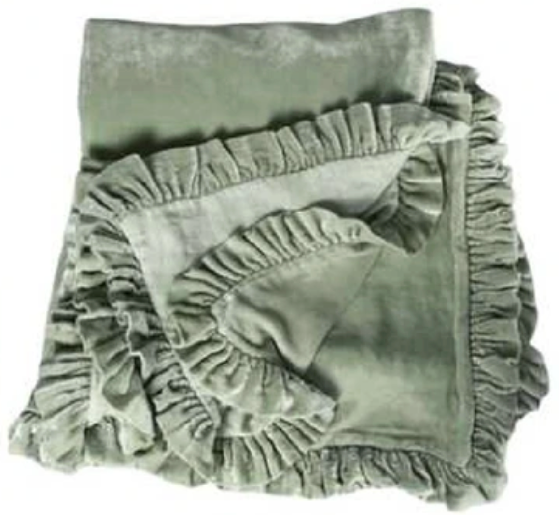 Colette Petite Velvet Ruffle Throw - Sage