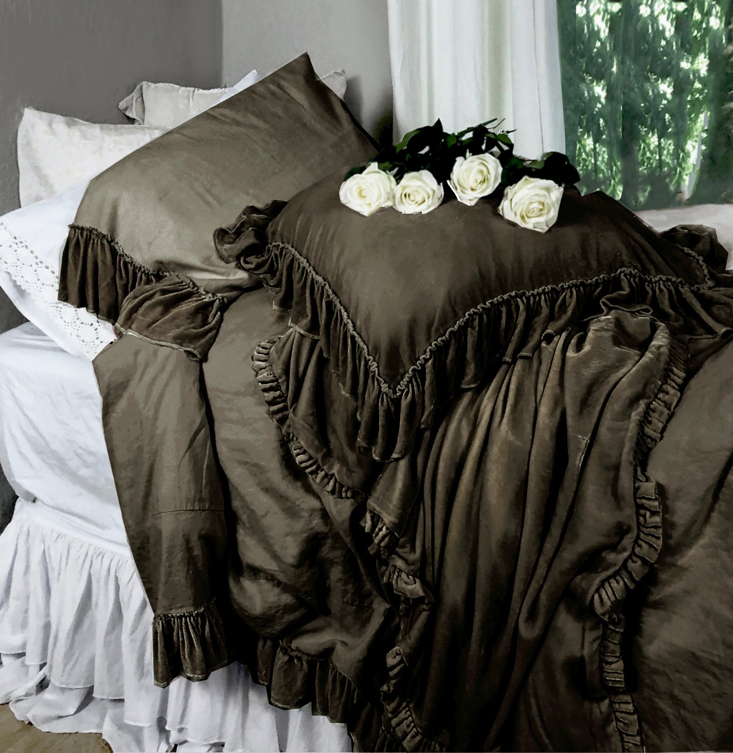 Isabella Tatter Velvet Ruffle Collection-Cacao