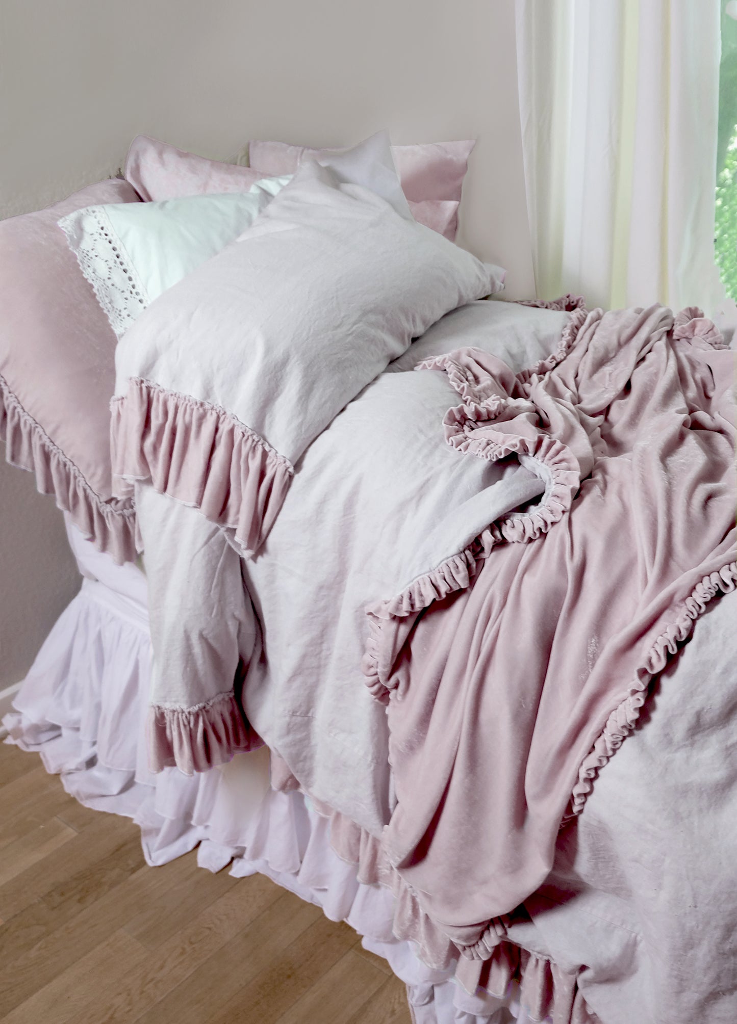 Isabella Tatter Velvet Ruffle Collection-Rose