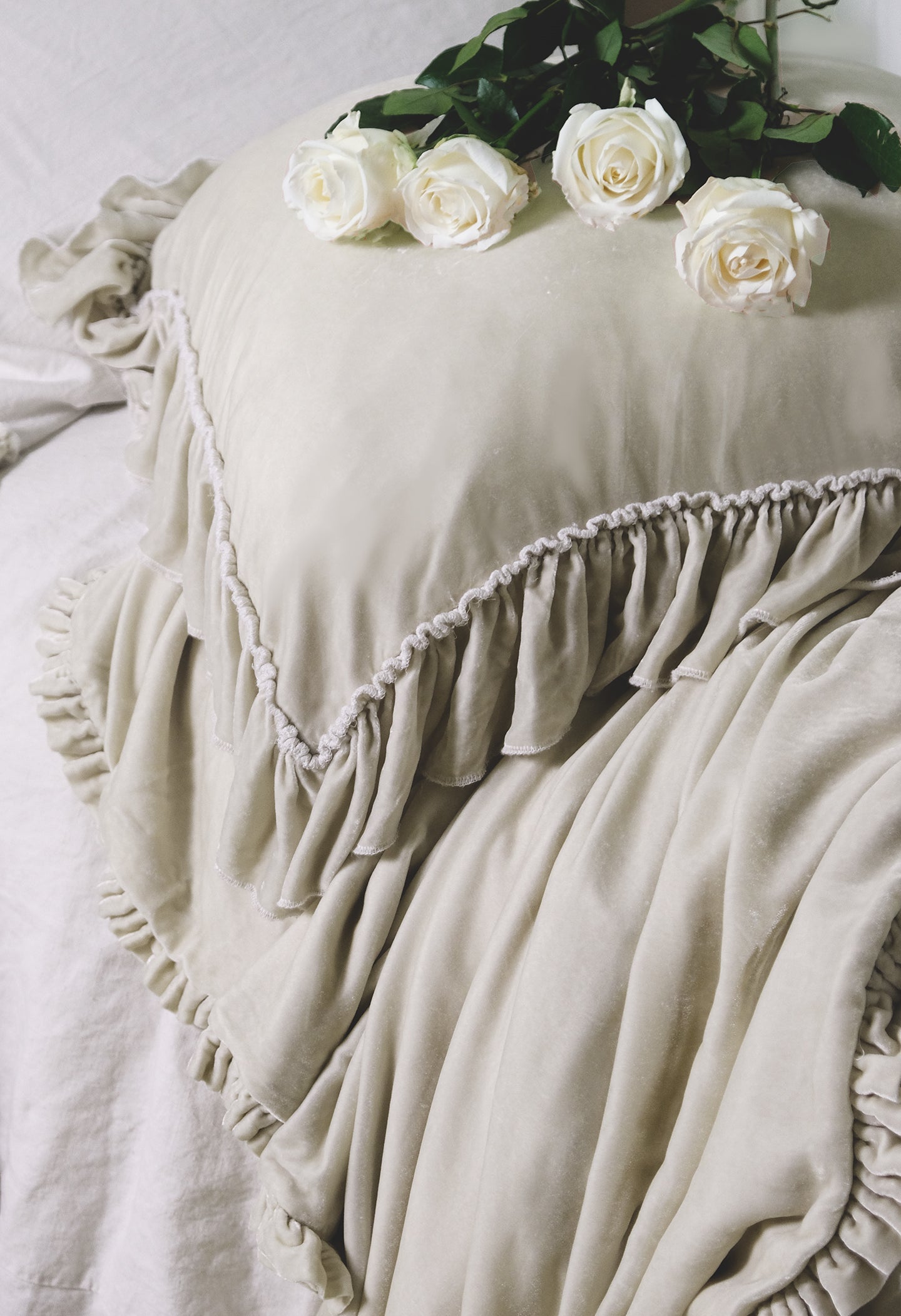 Isabella Tatter Velvet Ruffle Collection-Champagne