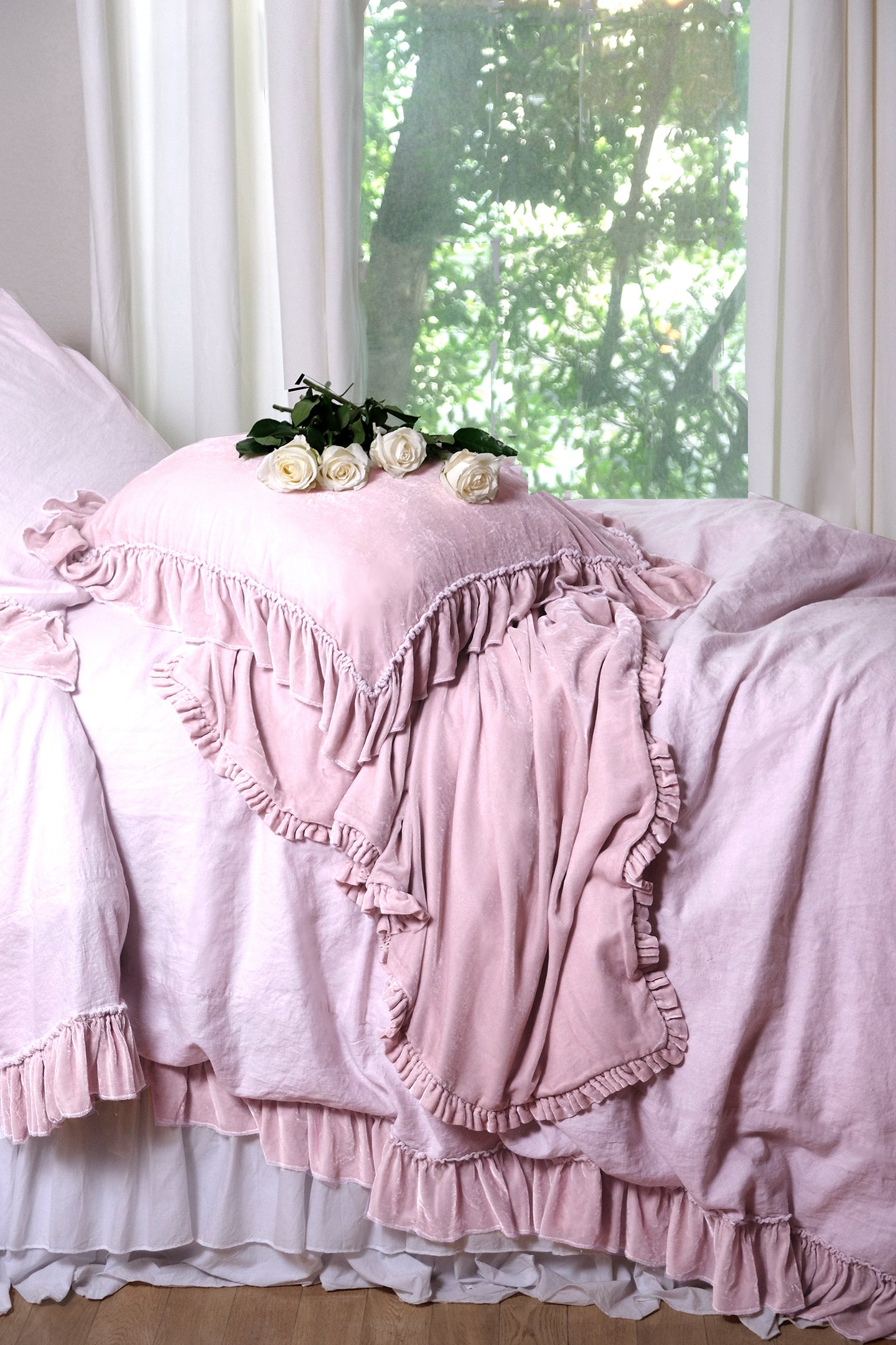 Isabella Tatter Velvet Ruffle Collection-Rose