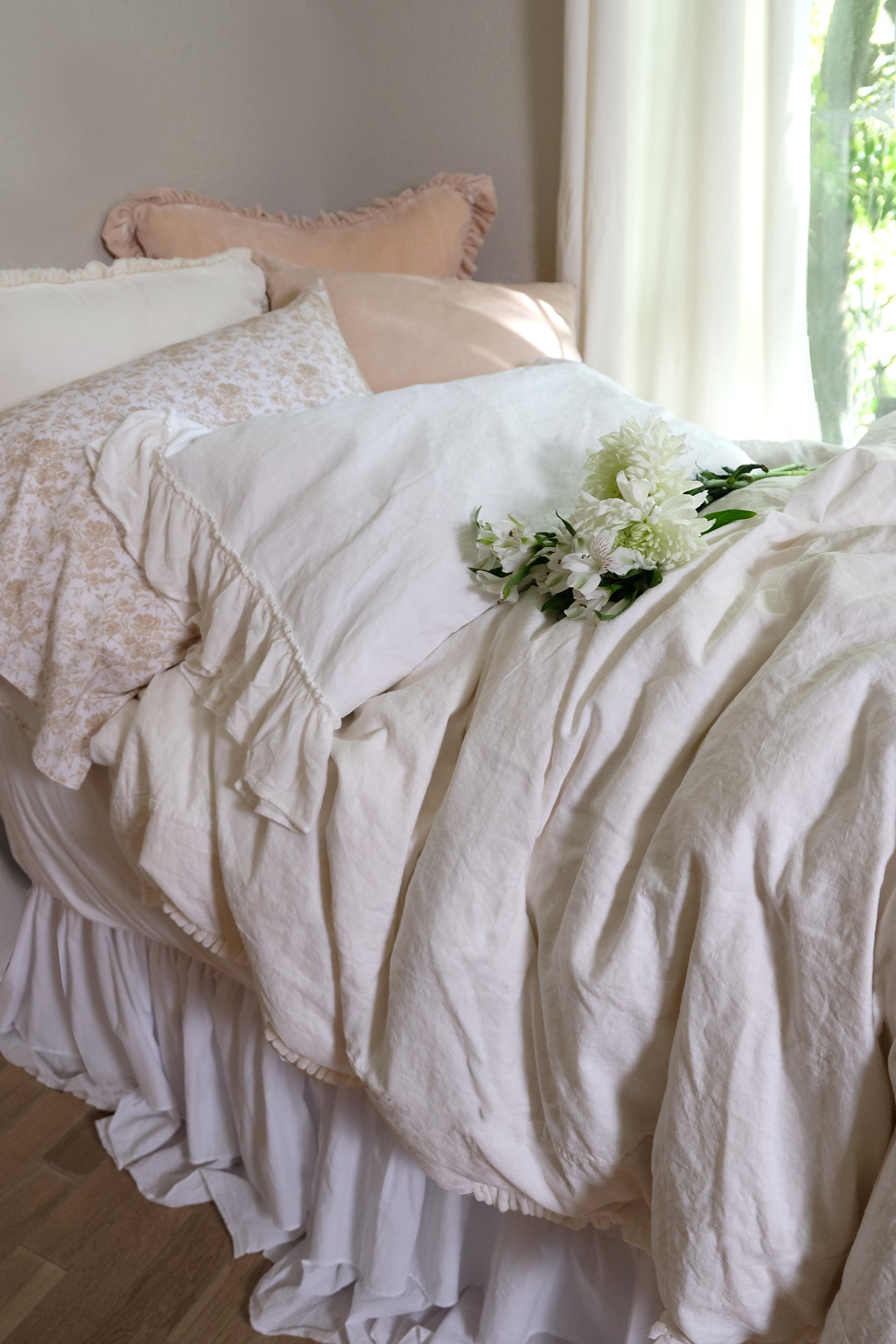 Isabella Tatter Velvet Ruffle Collection-Creme