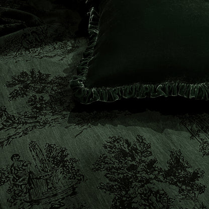 Colette Petite Silk Velvet Ruffle Linen Bed - Aloe