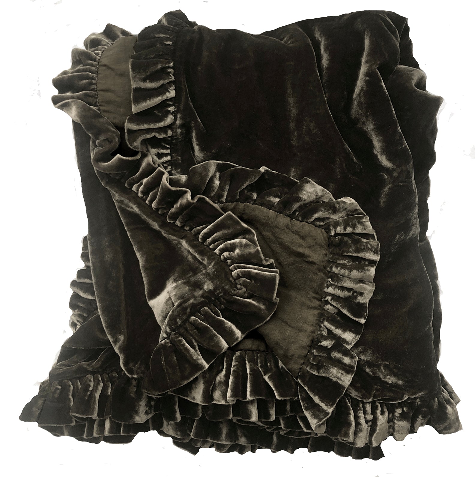 Colette Petite Velvet Ruffle Throw - Cacao
