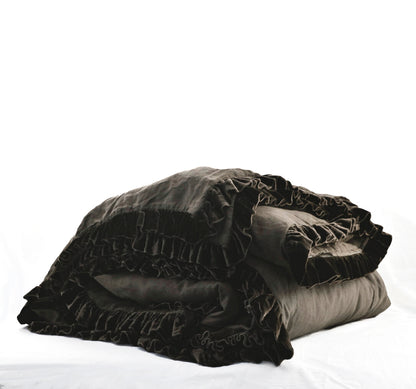 Colette Petite Silk Velvet Ruffle Linen Bed - Cacao