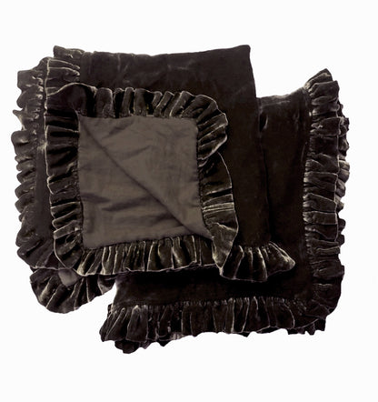 Colette Petite Silk Velvet Ruffle Linen Bed - Cacao