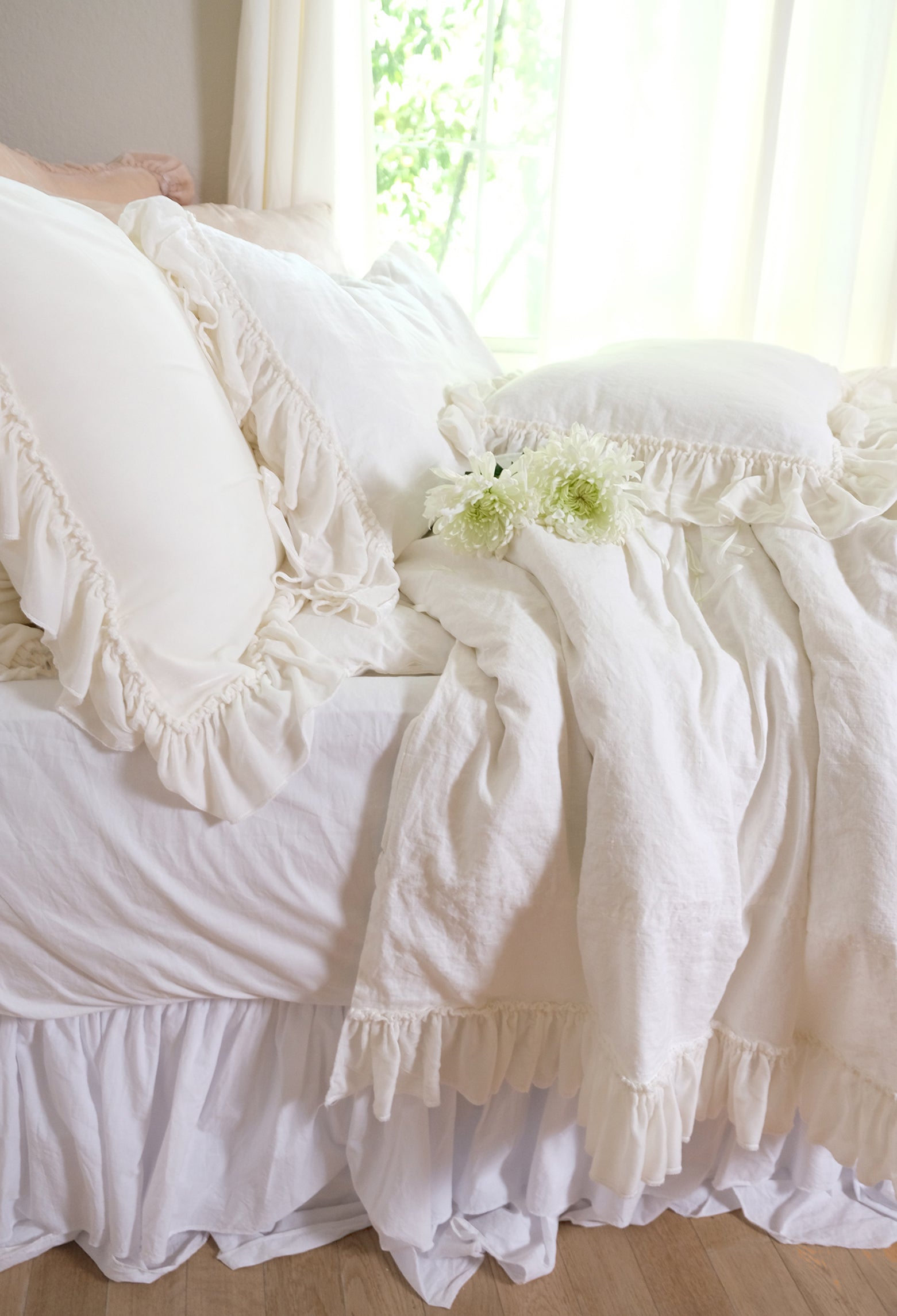 Isabella Tatter Velvet Ruffle Collection-Creme