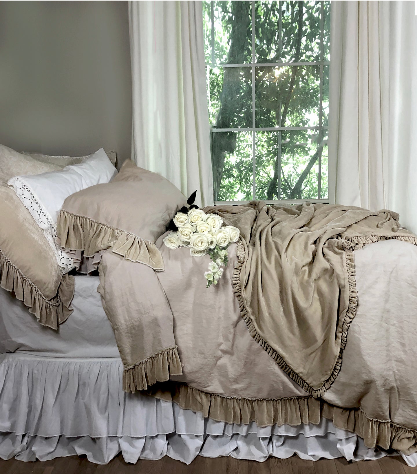 Isabella Tatter Velvet Ruffle Collection-Natural