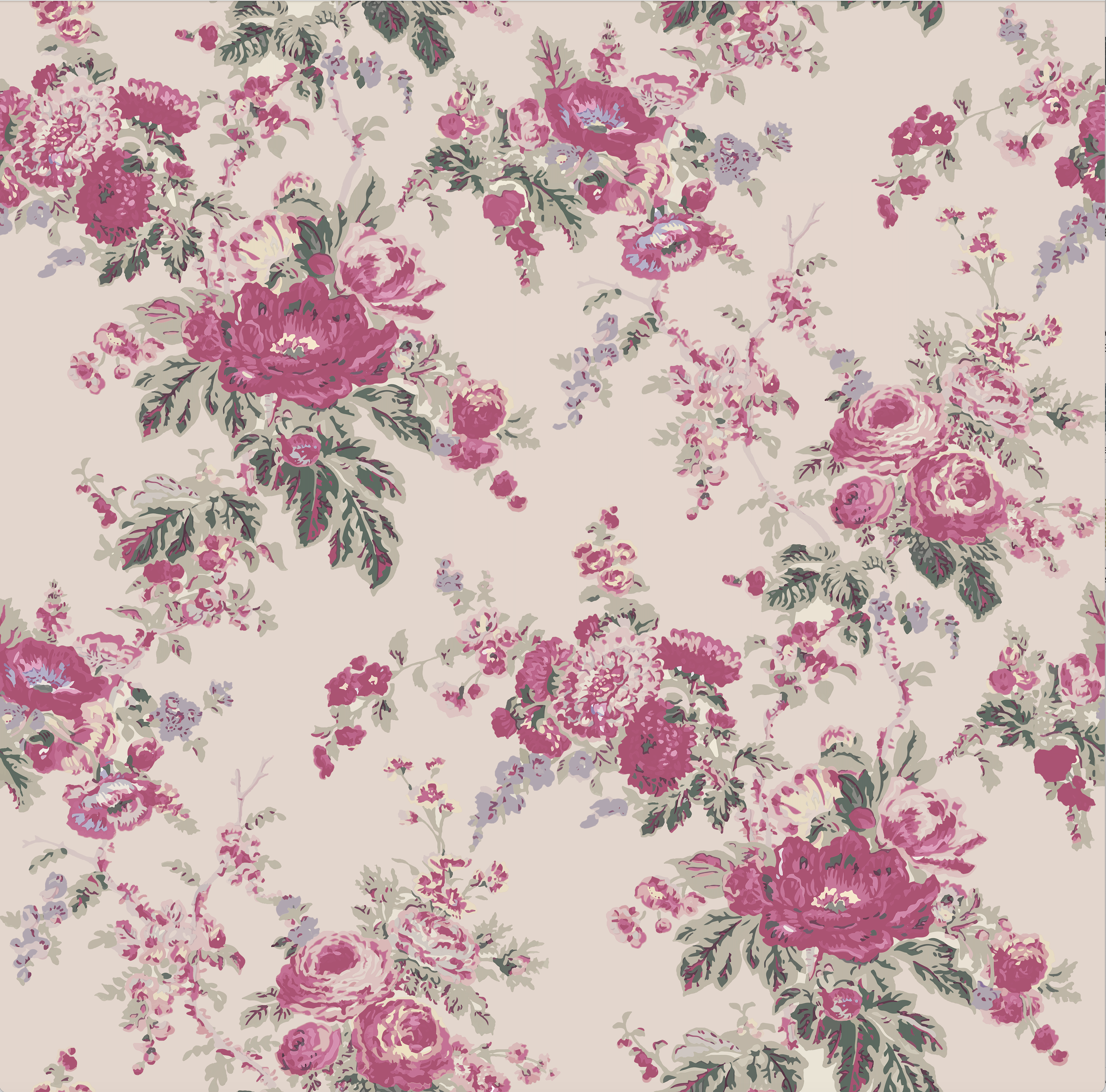 Cabbage Rose Printed Linen Fabric