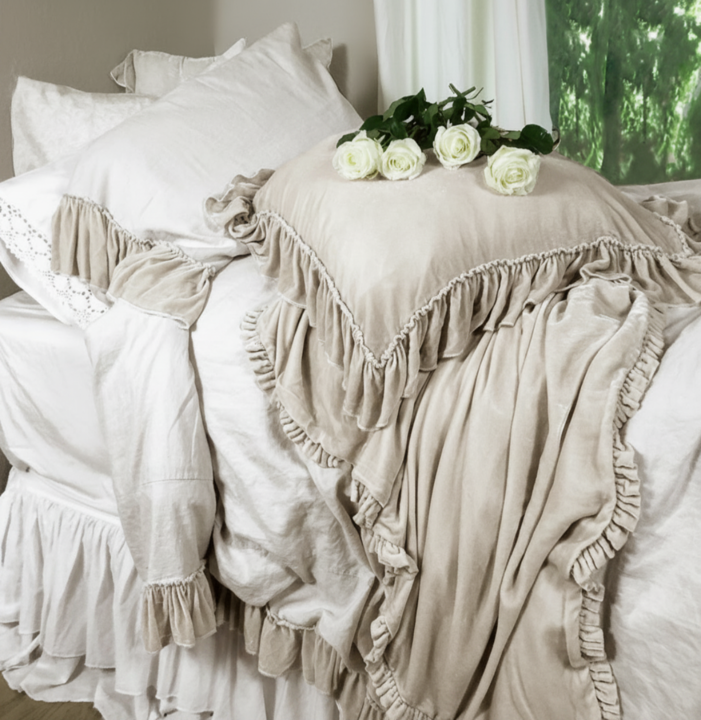 Isabella Tatter Velvet Ruffle Collection-Champagne
