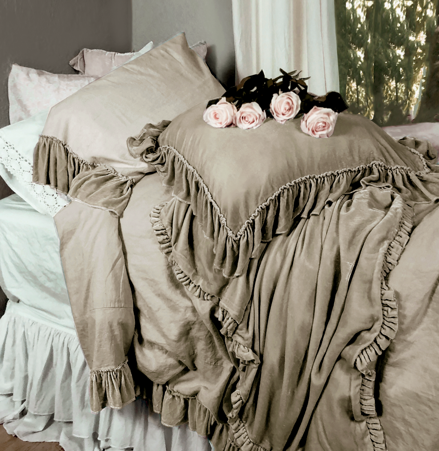 Isabella Tatter Velvet Ruffle Collection-Natural