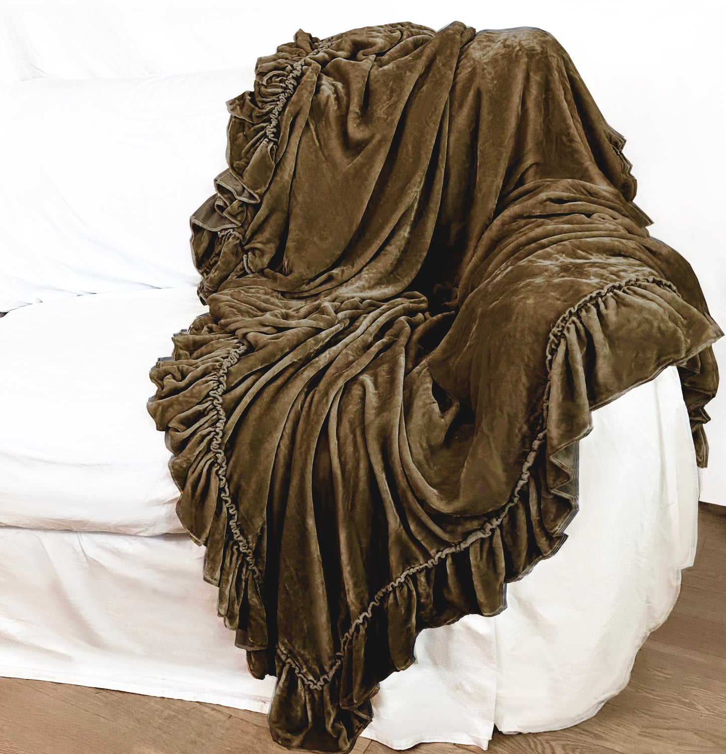 Isabella Tatter Velvet Ruffle Throw -  Topaz