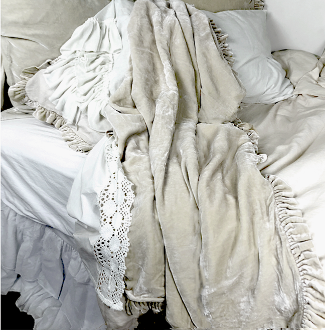 Colette Petite Velvet Ruffle Throw - Champange